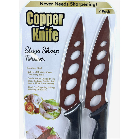 Copper Knife 2 pack, Stainless Steel Copper Coating Stays Sharp Forever by Tenko - Picture 3 of 8
